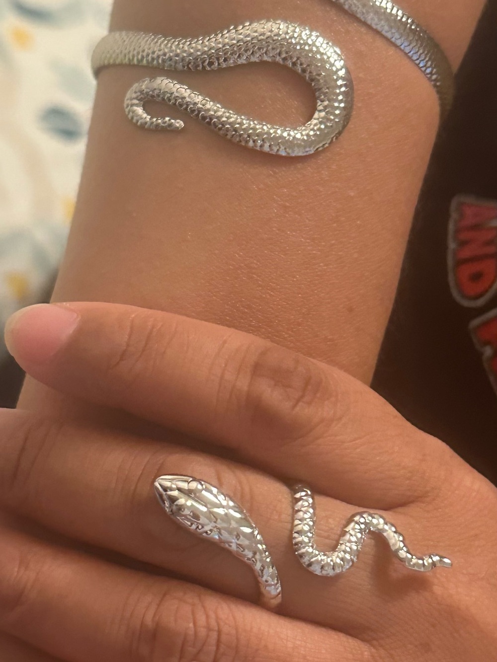 Source Unknown Silver Snake Wrap Bracelet and Matching Ring Set